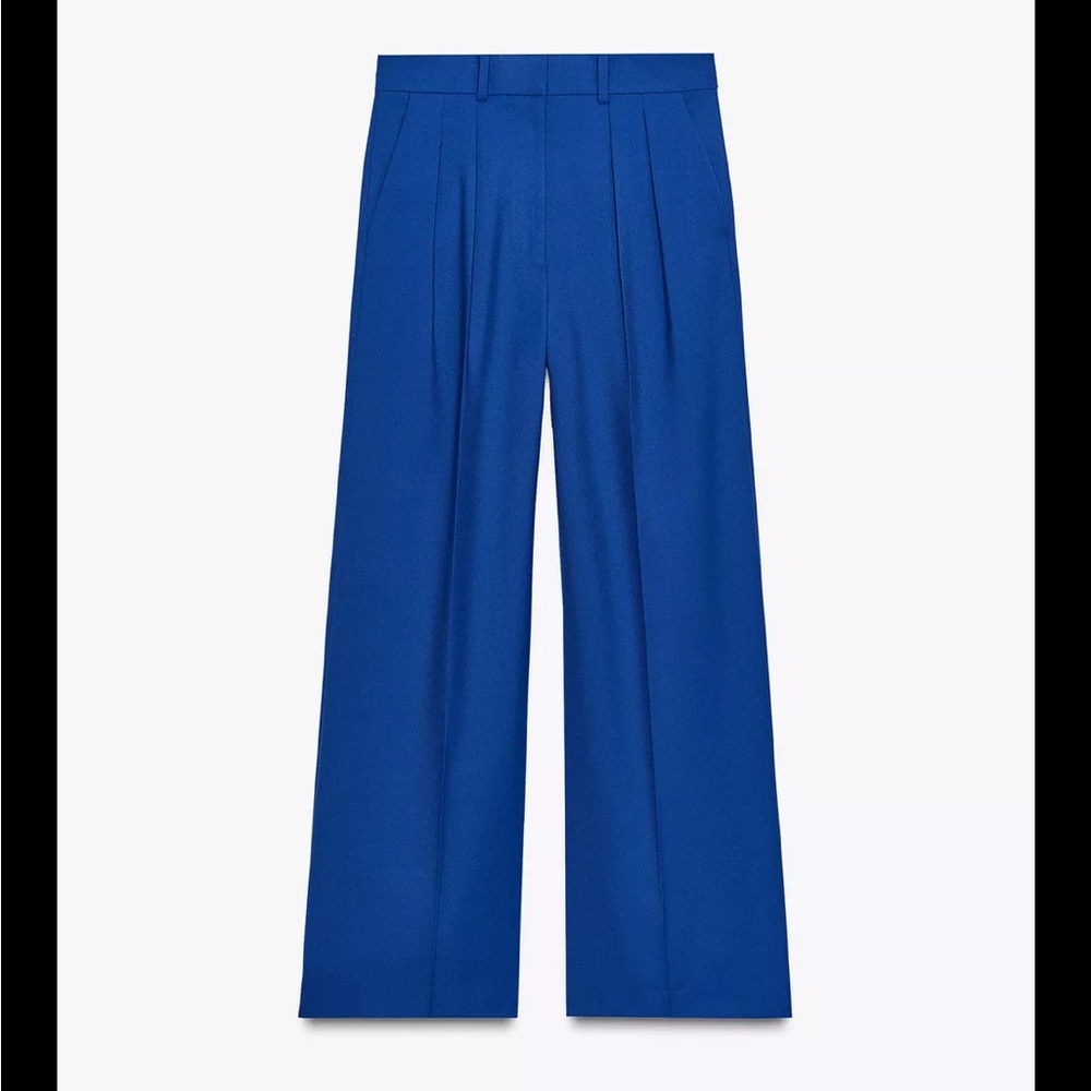 Zara Wide-Leg Pleated Trousers in Royal Blue